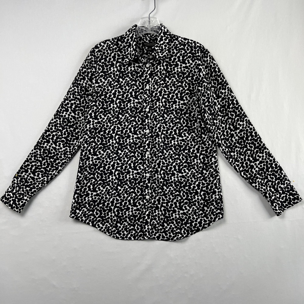 Banana Republic Blouse Womens XS Dillon Classic Fit Button Up Shirt Black White
